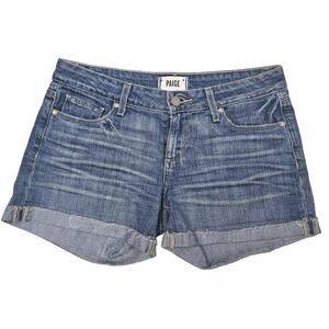 PAIGE Jimmy Jimmy Blue Denim Cuffed Mid Rise Jean Shorts Size 25 W 31